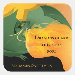 Carré Dragons Garde Ce Livre Sticker Plaque d'incendie