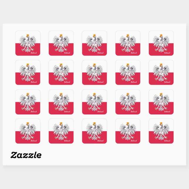 Carré Drapeau polonais & Aigle, Pologne sticker de mode  (Feuille)