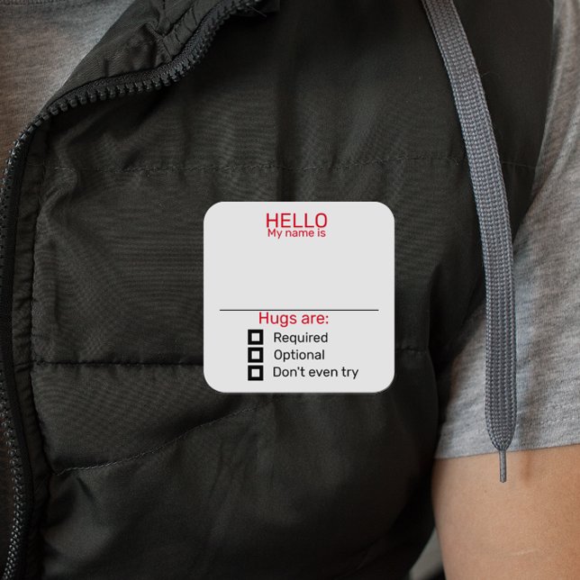 Carré Drôle Nom de la partie Balise Badge Sticker Hugs (Créateur téléchargé)