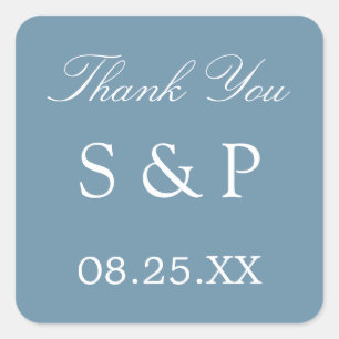 Carré Dusty Blue Wedding Favor Merci Sticker
