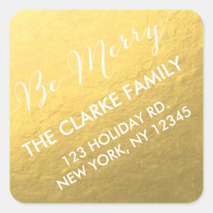 Carré Écriture manuscrite Gold Be Joyeux Sticker d'adres