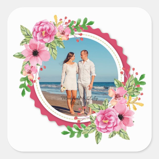 Carré Élégant Ajoutez votre propre Sticker Mariage Photo (Devant)