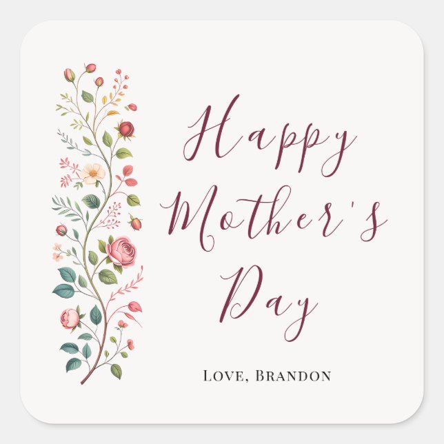 Carré Elegant Botanical Vine Mothers Day Sticker (Devant)