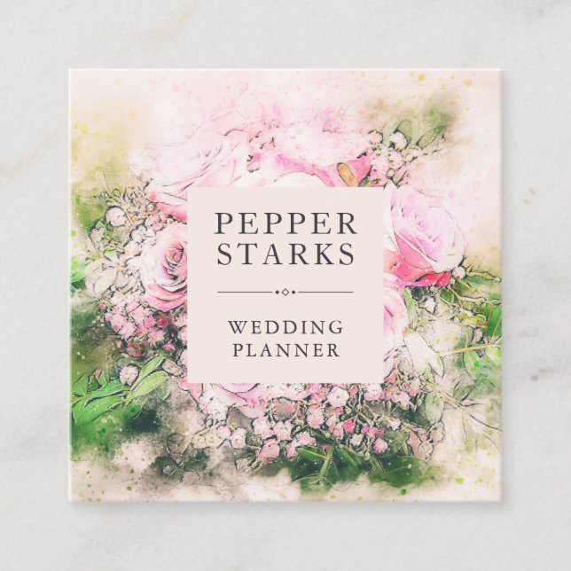 Carré Elégant bouquet floral aquarelle| Carte de visite (Devant)