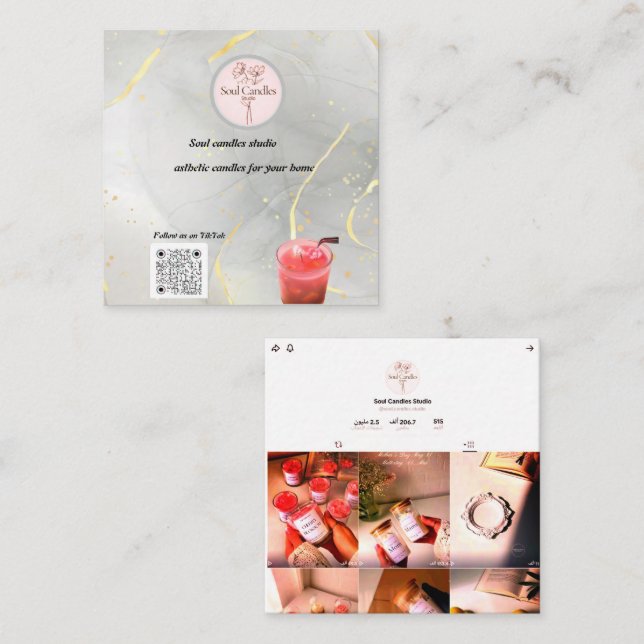 Carré Élégant Carte de visite de bougie | Studio de boug (Devant / Derrière)