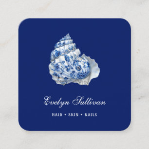 Carré Élégant carte de visite de logo de coquillage bleu