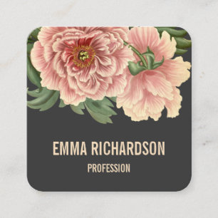 Carré Élégant carte de visite de pivoine rose à la mo