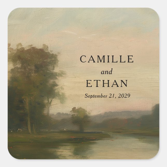 Carré Elegant Estate Wedding Name Sticker (Devant)