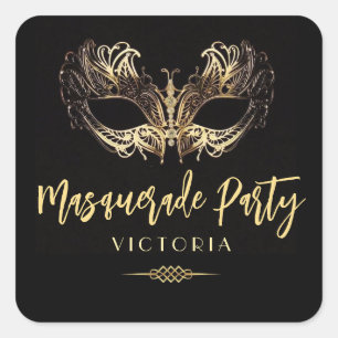 Carré Élégant Masquerade Party Gold Sticker noir