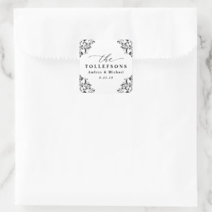Carré Élégant Noir & Blanc Mariage Favoriser Sticker Car