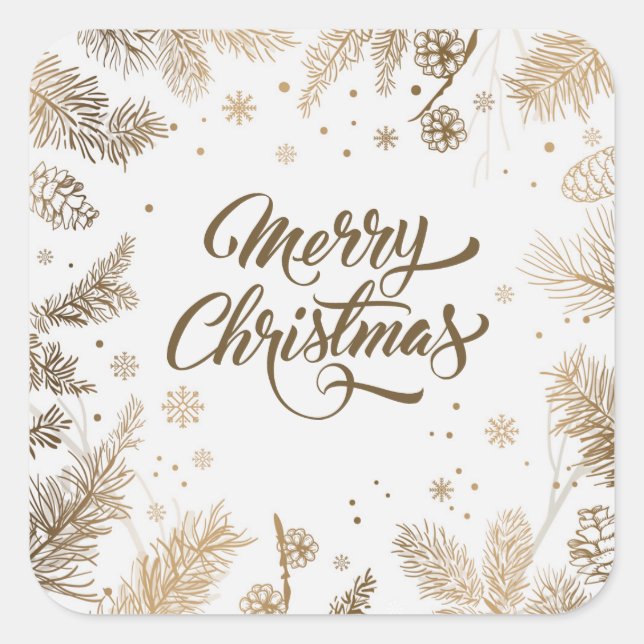Carré Elégant Pin Feuilles & Cones vacances | Sticker (Devant)