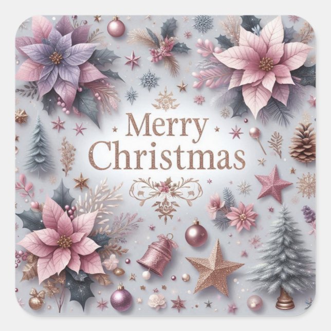 Carré Élégant Sticker de Noël pourpre doux (Devant)