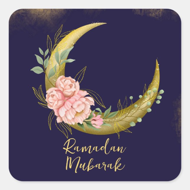 Carré Élégant Sticker Floral Moon Ramadan Moubarak (Devant)