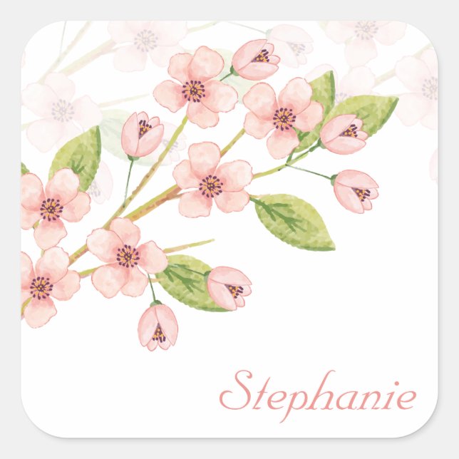 Carré Élégante fleur de cerise personnalisée | Sticker (Devant)