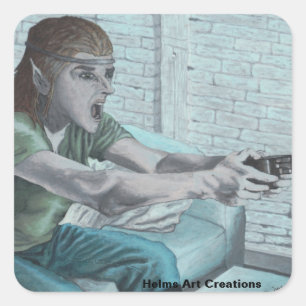Carré Elf Video Gamer Boss Combat Imaginaire Art Sticker