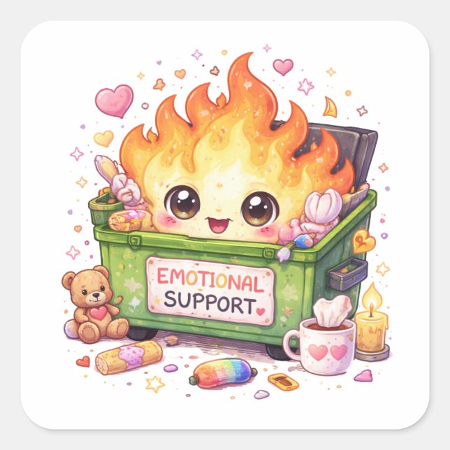 Carré Emotional Support Fire Sticker (Devant)