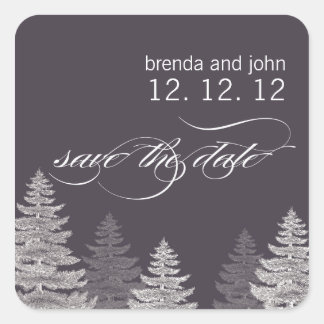 Carré Enregistrer la date Hiver Mariage Sticker Arbres