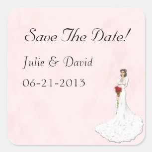 Carré Enregistrer La Date Soft Pink Avec Le Sticker Mari