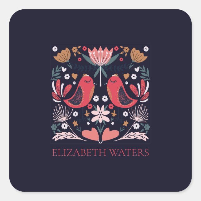 CARRÉ ENVELOPE SEAL STICKER : BOHO BIRDS (Devant)