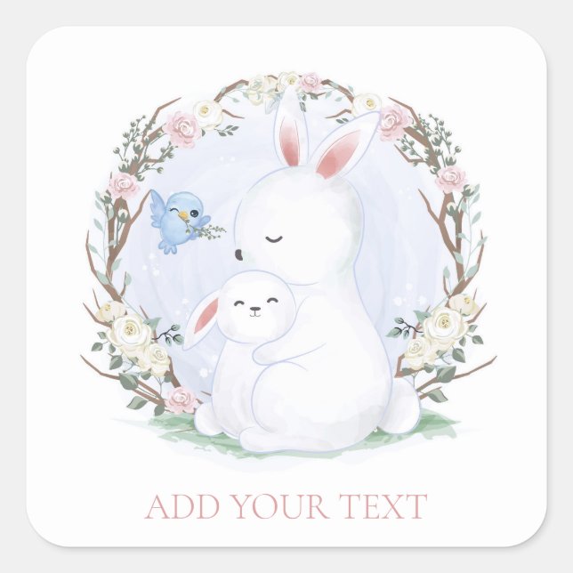 CARRÉ ENVELOPE SEAL STICKER : MÈRE + BÉBÉ BUNNIERS (Devant)