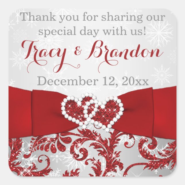 Carré Enveloppé dans l'amour Joint Coeurs Sticker Mariag (Devant)