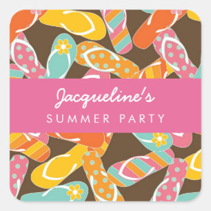 Carré Été Flip Flops Anniversaire Sticker de fête