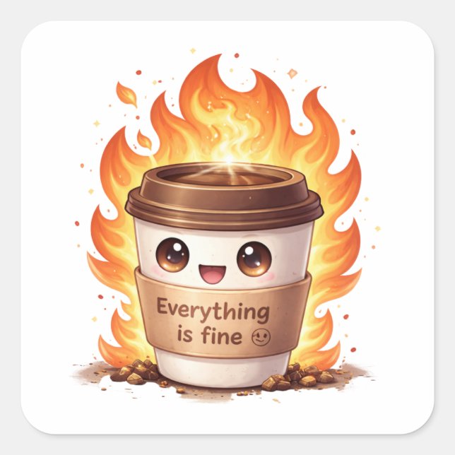 Carré Everything Is Fine Coffee Sticker (Devant)
