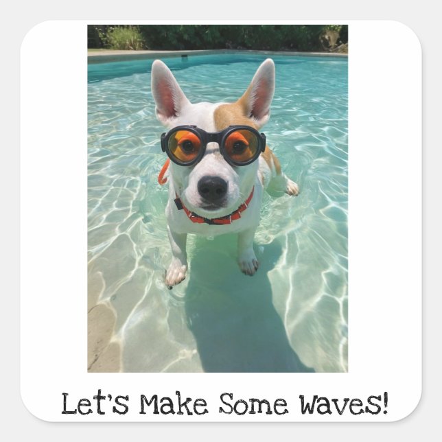 Carré Faisons des vagues mignonnes sticker chien (Devant)
