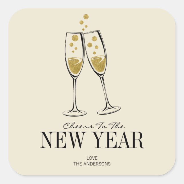 Carré Faux Gold Foil salue Sticker du Nouvel An (Devant)