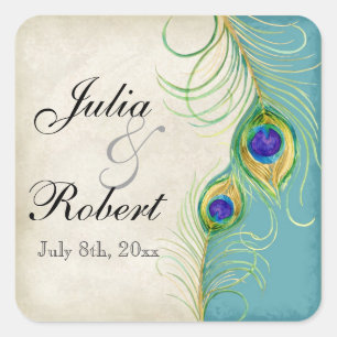 Carré Favoriser Sticker Cadeau - Peacock Feathers Mariag