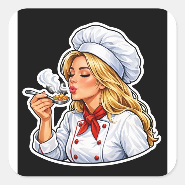 Carré Female Chef Illustration Sticker (Devant)