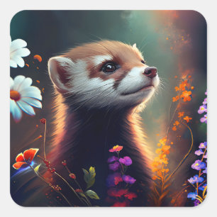 Carré Ferret dans un champ de fleurs Sticker