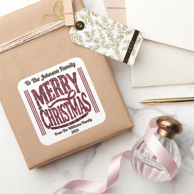 Carré Festive Merry Christmas Sticker Design (Cadeaux)