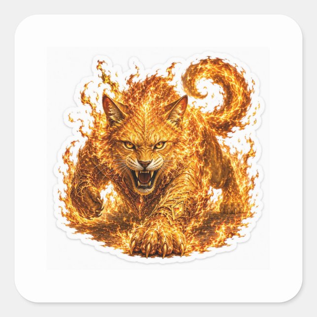 Carré Fire Cat Fantasy Sticker (Devant)