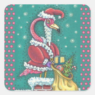 CARRÉ FLAMANT ROSE ROSE CHAUD SANTA CLAUS, STICKER DE NO