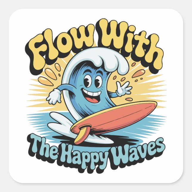 Carré Flow With The Happy Waves Waterproof Sticker (Devant)