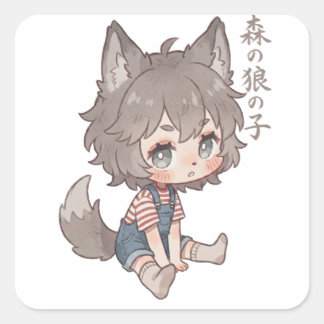 Carré Forest Wolf Child Chibi Sticker 