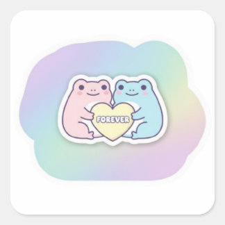 Carré Forever Frog Sticker Cute Couple Frogs Holding Hea