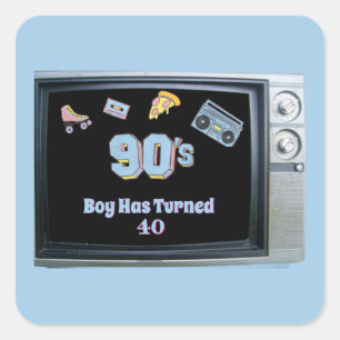 Carré Funny 90's Thème Vieux téléviseur Sticker d'annive