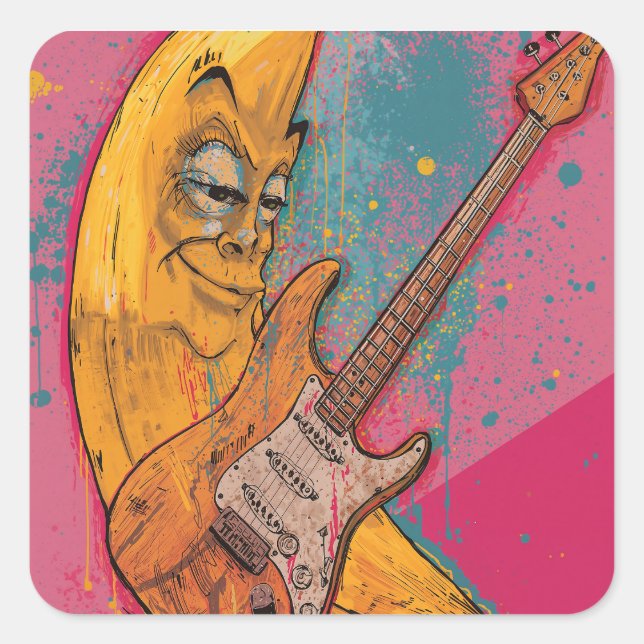 Carré Funny Banana Guitar Sticker | Cartoon Music Decal (Devant)