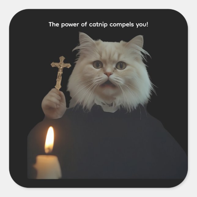 Carré Funny Cat Exorcist Sticker - Catnip Compels You (Devant)