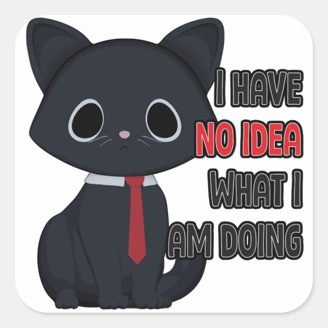 Carré Funny Cat I Have No Idea What I Am Doing Sticker (Devant)