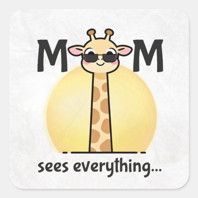 Carré Funny Cute Giraffe Mom Sticker (Devant)