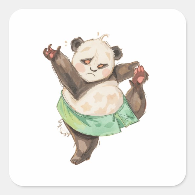 Carré Funny Dancing Panda Sticker | Cute Ballet Cartoon  (Devant)