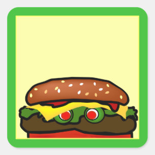 Carré Funny Hamburger Pique-nique Nom Balise Sticker