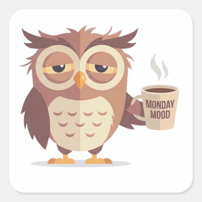 Carré Funny Owl With Monday Mood Coffee Sticker (Devant)