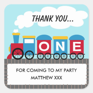 Carré Garçons Train 1er Anniversaire Sticker