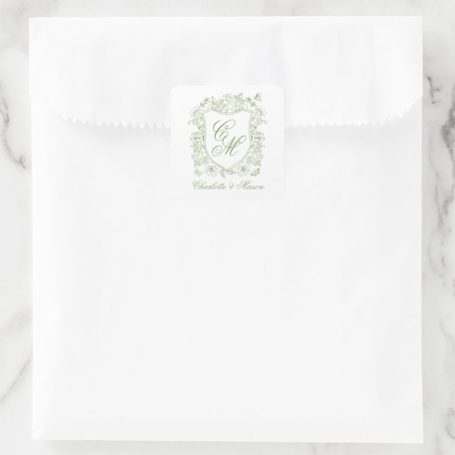 Carré Garden Wedding Sage Green Monogram Crest Sticker (Sac)