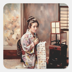 Carré Geisha japonais vintage - Sticker pour rédacteur d