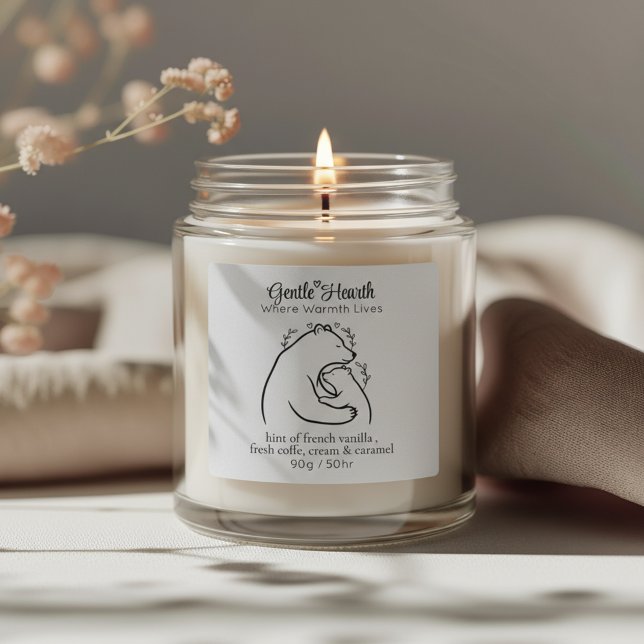 Carré Gentle Bear Hug Custom Candle Label Sticker (Créateur téléchargé)
